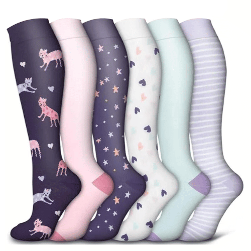 6 Pairs Happy Compression Socks 15-20 mmHg- Style #611
