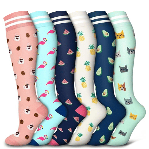 6 Pairs Happy Compression Socks 15-20 mmHg- Style #610