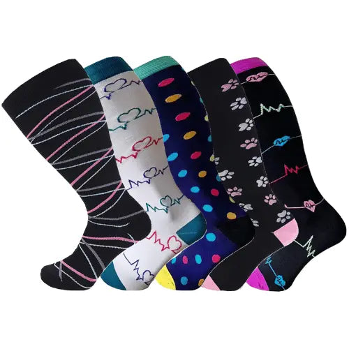 5 Pairs 2XL/4XL Happy Compression Socks Wide Calf 15-20 mmHg- Style #507