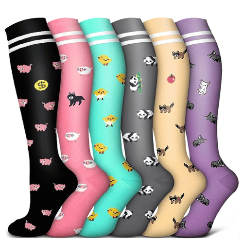6 Pairs Happy Compression Socks 15-20 mmHg- style #608