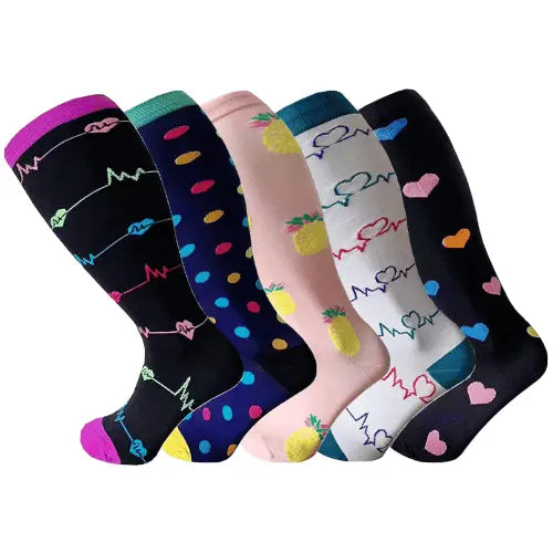 5 Pairs 2XL/4XL Happy Compression Socks Wide Calf 15-20 mmHg- Style #508
