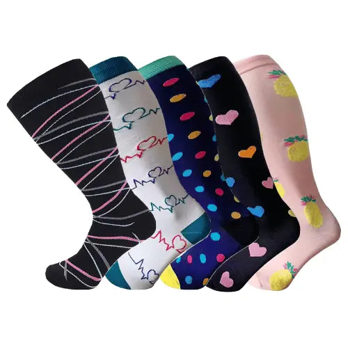 5 Pairs 2XL/4XL Happy Compression Socks Wide Calf 15-20 mmHg- Style #509