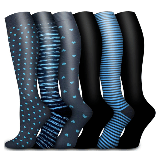6 Pairs Happy Compression Socks 15-20 mmHg- Style #621