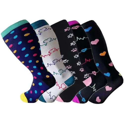 5 Pairs 2XL/4XL Happy Compression Socks Wide Calf 15-20 mmHg- Style #510