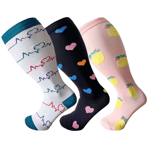 3 Pairs 2XL/4XL Happy Compression Socks Wide Calf 15-20 mmHg- Style #320