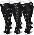 3 Pairs 2XL/4XL Happy Compression Socks Wide Calf 15-20 mmHg- Style #330