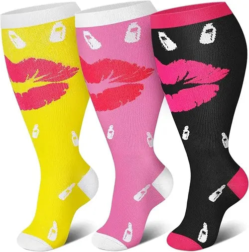 3 Pairs 2XL/4XL Happy Compression Socks Wide Calf 15-20 mmHg- Style #324