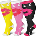 3 Pairs 2XL/4XL Happy Compression Socks Wide Calf 15-20 mmHg- Style #324