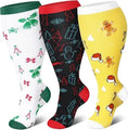 3 Pairs 2XL/4XL Christmas Compression Socks Wide Calf 15-20 mmHg- Style #334