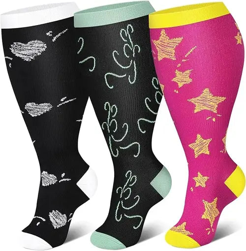 3 Pairs 2XL/4XL Happy Compression Socks Wide Calf 15-20 mmHg- Style #328