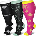 3 Pairs 2XL/4XL Happy Compression Socks Wide Calf 15-20 mmHg- Style #328