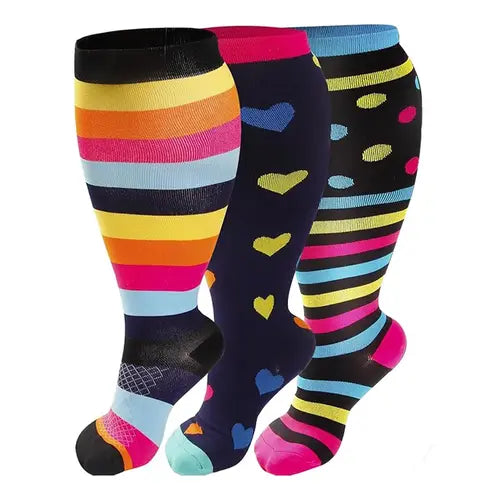 3 Pairs 2XL/4XL Happy Compression Socks Wide Calf 15-20 mmHg- Style #309