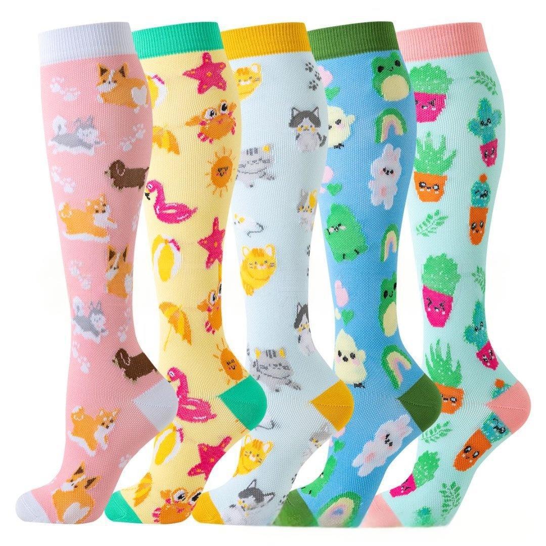 5 Pairs Happy Compression Socks 15-20 mmHg- style #508
