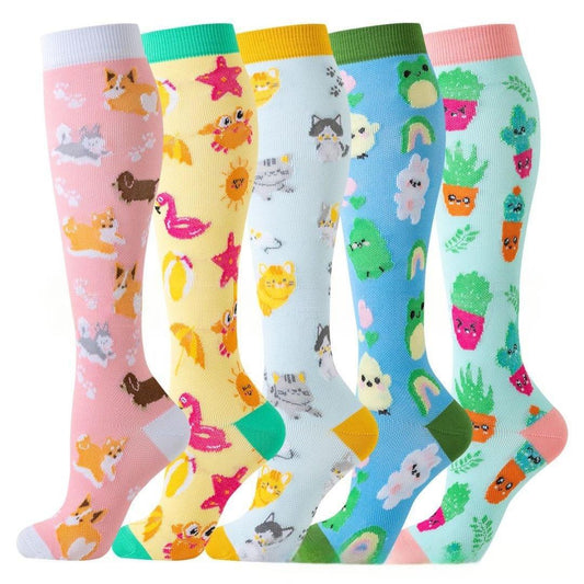 5 Pairs Happy Compression Socks 15-20 mmHg- style #508