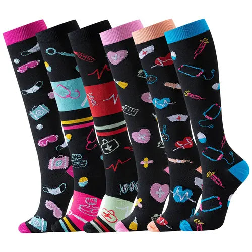 6 Pairs Happy Compression Socks 20-30 mmHg- style #614