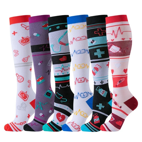 6 Pairs Happy Compression Socks 20-30 mmHg- style #614