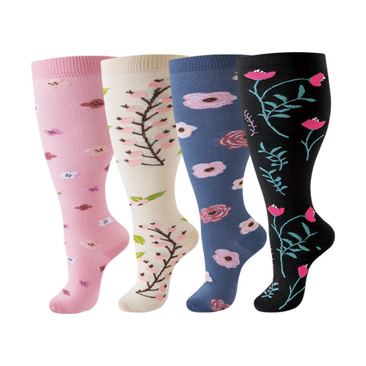 4 Pairs 2XL/4XL Happy Compression Socks Wide Calf 15-20 mmHg- Style #407