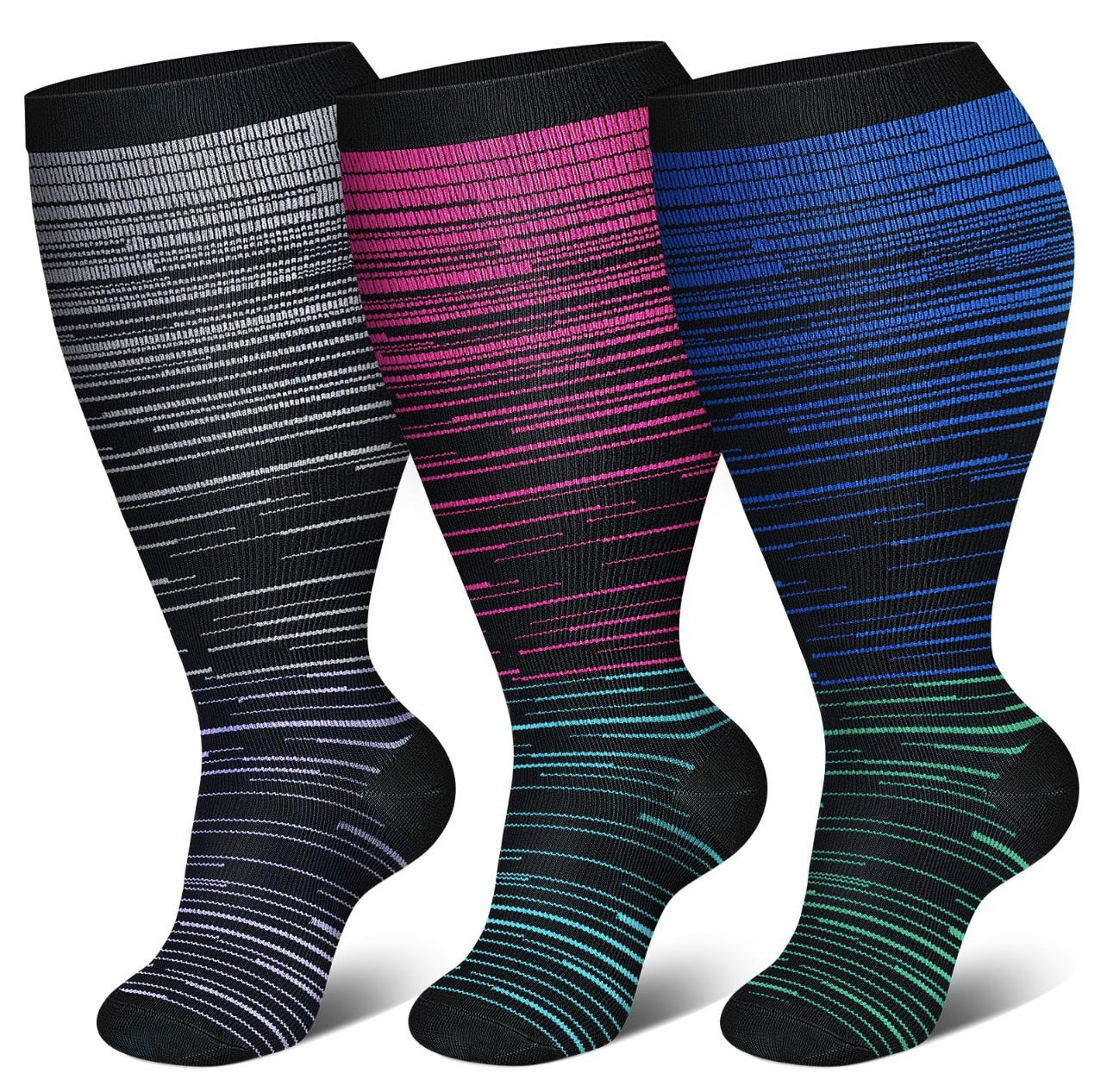 3 Pairs 2XL/4XL Fitness Compression Socks Wide Calf 15-20 mmHg- Style #F307