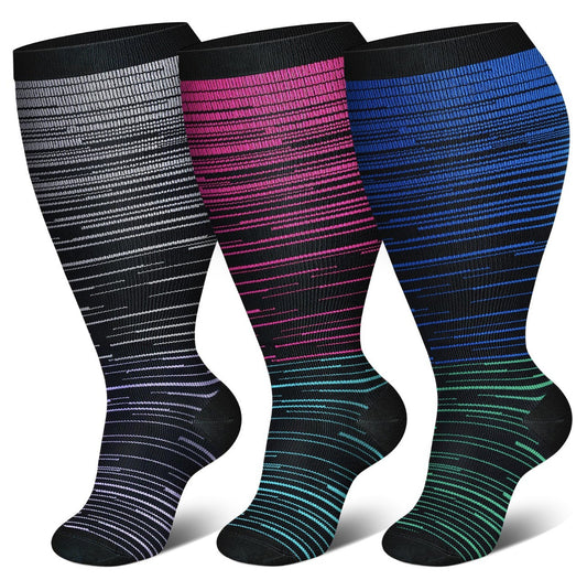 3 Pairs 2XL/4XL Fitness Compression Socks Wide Calf 15-20 mmHg- Style #F307