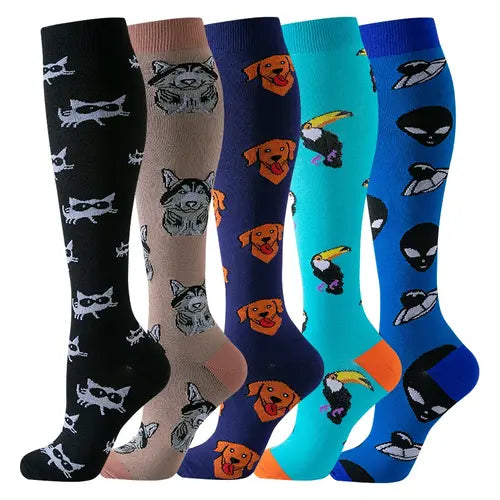 5 Pairs Happy Compression Socks 20-30 mmHg- Style #506