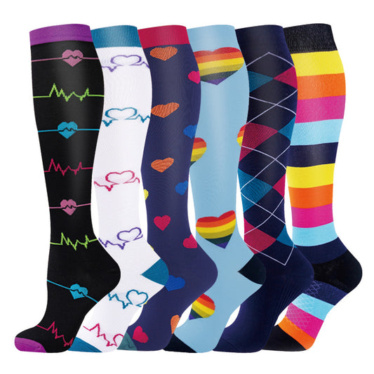 6 Pairs Happy Compression Socks 15-20 mmHg- style #634