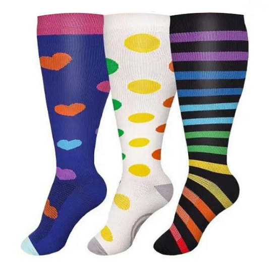 3 Pairs 2XL/4XL Happy Compression Socks Wide Calf 15-20 mmHg- Style #314
