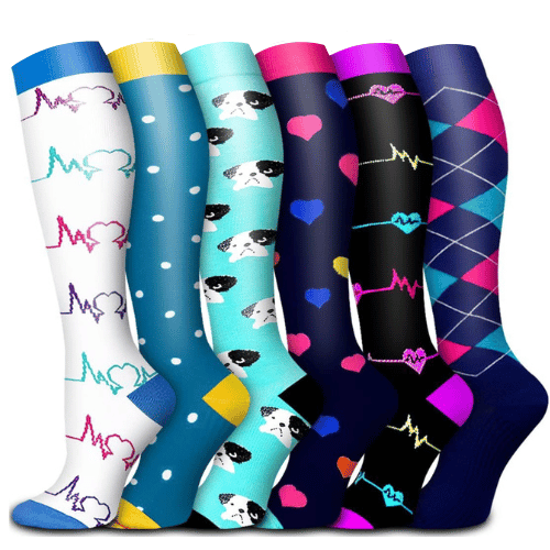 6 Pairs Happy Compression Socks 15-20 mmHg- Style #623