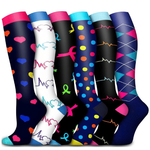 6 Pairs Happy Compression Socks 15-20 mmHg- Style #624