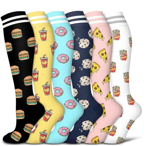 6 Pairs Happy Compression Socks 20-30 mmHg- style #616