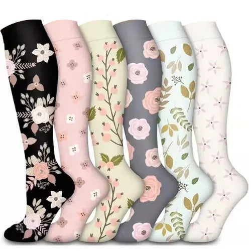 6 Pairs Happy Compression Socks 15-20 mmHg- style #618