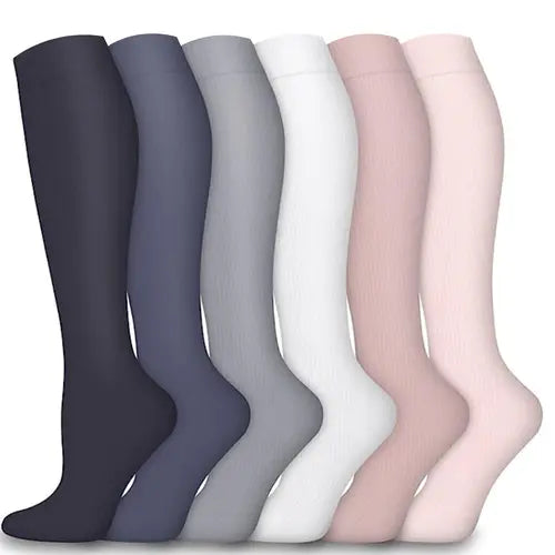 6 Pairs Simply Solid Compression Socks 15-20 mmHg- Style #626