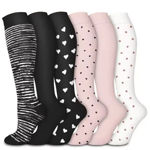 6 Pairs Happy Compression Socks 15-20 mmHg- style #629