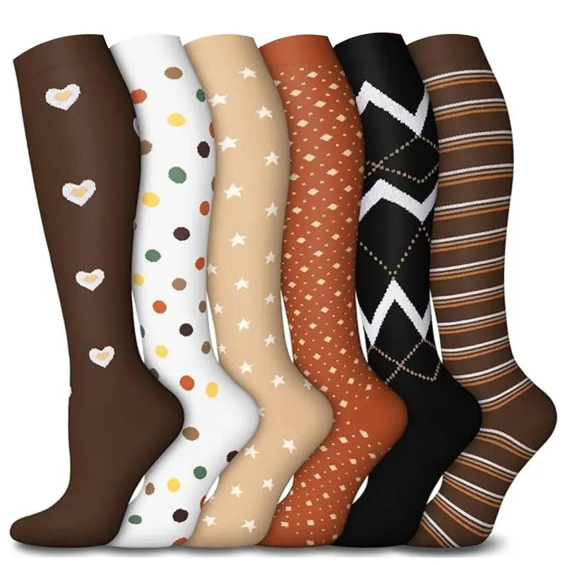 6 Pairs Happy Compression Socks 15-20 mmHg- style #641