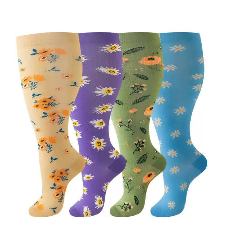 4 Pairs 2XL/4XL Happy Compression Socks Wide Calf 15-20 mmHg- Style #408